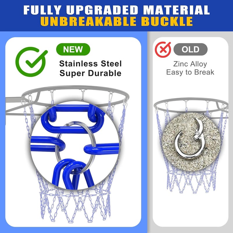 KingDolly Upgraded Buckle Chain Basketball Net, Rust-Proof Coated Metal Basketball Net Outdoor with 12 Loops Snap Links, 18" Universal Fit Chain Net for Basketball Hoop - No Tools Installation - Image 4